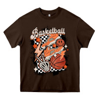 Chocolate Brown checkered retro basketball Heavy Core Tee - MaliasSmallBusiness