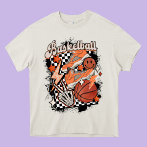 Checkered Retro Basketball Heavy Core Tee Designed By Maliassmallbusiness