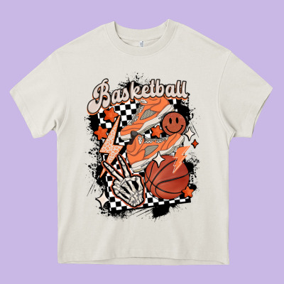 Checkered Retro Basketball Heavy Core Tee Designed By Maliassmallbusiness