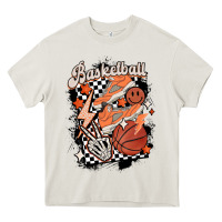 Cream checkered retro basketball Heavy Core Tee - MaliasSmallBusiness