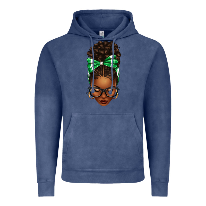 Afro Messy Bun Green And White Bow Vintage Hoodie by texasbilliewilder | Teevron