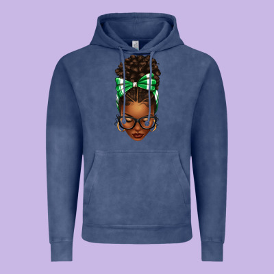 Afro Messy Bun Green And White Bow Vintage Hoodie Designed By Texasbilliewilder