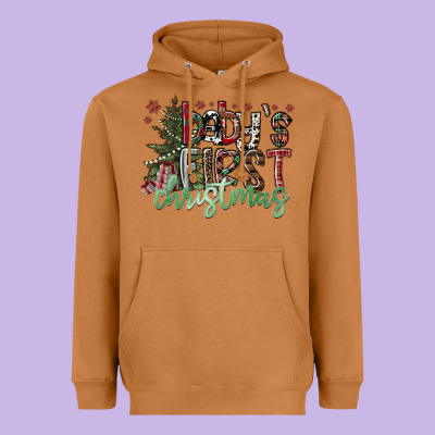 Baby's First Christmas Heavyweight Hoodie Designed By Cowhidedigitalart
