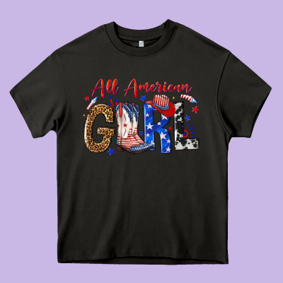 All American Girl Heavy Core Tee Designed By Nancycooperartshop