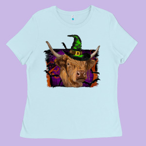 Highland Cow Halloween Ladies Tee Designed By Ranaportraitstore