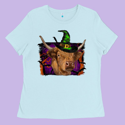 Highland Cow Halloween Ladies Tee Designed By Ranaportraitstore