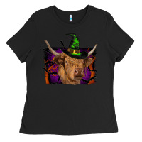 Black highland cow halloween Ladies Tee - RanaPortraitStore