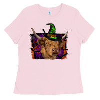 Bubblegum Pink highland cow halloween Ladies Tee - RanaPortraitStore