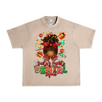 French Oak Santa's Favorite Dental Squad Afro Messy Bun Urban Heavy Tee - texasbilliewilder