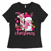 My 1st. Pink Christmas With Cute Snowman Ladies Tee | Teevron
