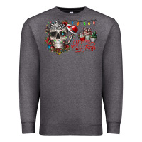 Charcoal Heather Merry Christmas  skull Premium Sweatshirt - CowhideDigitalArt