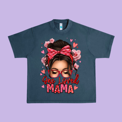 One Loved Mama Messy Bun Urban Heavy Tee Designed By Texasbilliewilder