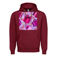 Burgundy valentines day gift box and cookie seamless pattern Zipper Hoodie - BundleAndBundleShop
