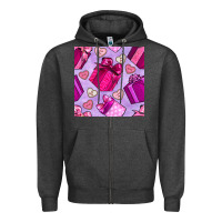 Charcoal Heather valentines day gift box and cookie seamless pattern Zipper Hoodie - BundleAndBundleShop