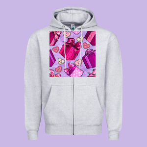 Valentines Day Gift Box And Cookie Seamless Pattern Zipper Hoodie Designed By Bundleandbundleshop
