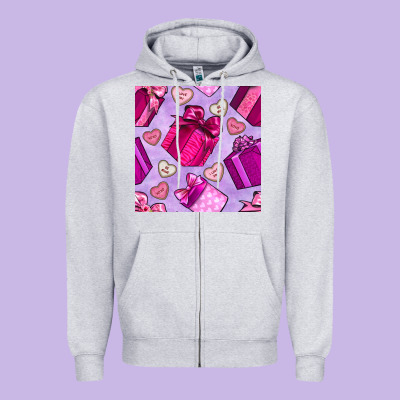 Valentines Day Gift Box And Cookie Seamless Pattern Zipper Hoodie Designed By Bundleandbundleshop