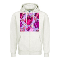 Oatmeal Heather valentines day gift box and cookie seamless pattern Zipper Hoodie - BundleAndBundleShop