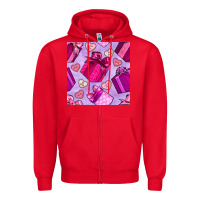 Red valentines day gift box and cookie seamless pattern Zipper Hoodie - BundleAndBundleShop