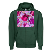 Sports Green valentines day gift box and cookie seamless pattern Zipper Hoodie - BundleAndBundleShop