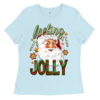 Baby Blue Feeling Jolly with Santa Ladies Tee - NancyCooperArtShop