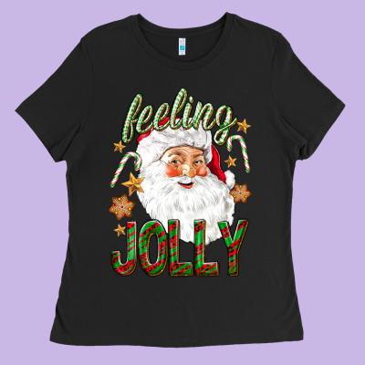 Feeling Jolly With Santa Ladies Tee Designed By Nancycooperartshop