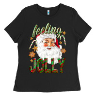 Black Feeling Jolly with Santa Ladies Tee - NancyCooperArtShop