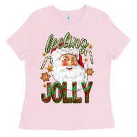 Bubblegum Pink Feeling Jolly with Santa Ladies Tee - NancyCooperArtShop