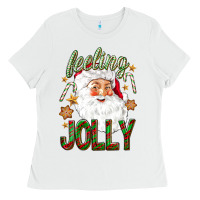 White Feeling Jolly with Santa Ladies Tee - NancyCooperArtShop
