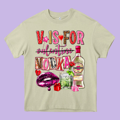 V Is For Vodka Heavy Core Tee Designed By Nancycooperartshop
