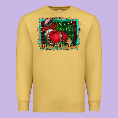 Merry Christmas Teacher Premium Sweatshirt Designed By Cowhidedigitalart