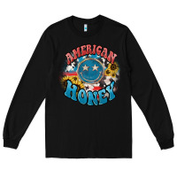 Black American honey smiley Long Sleeve Tee - HowdyJamesFarm