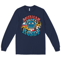 Navy American honey smiley Long Sleeve Tee - HowdyJamesFarm