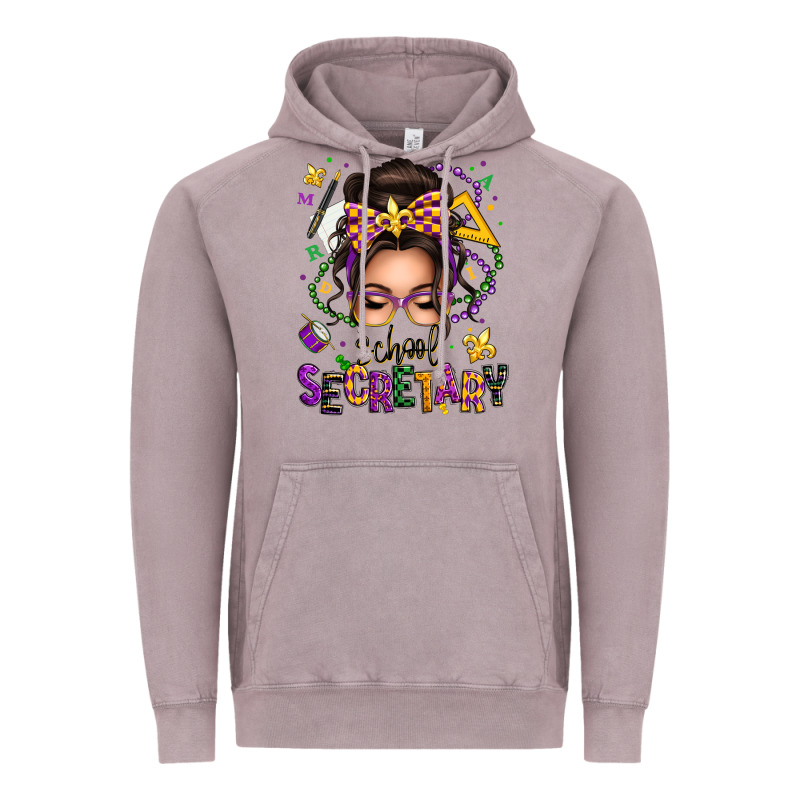 Mardi Gras School Secretary Caucasian Messy Bun Vintage Hoodie by texasbilliewilder | Teevron