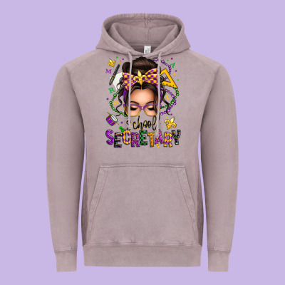 Mardi Gras School Secretary Caucasian Messy Bun Vintage Hoodie Designed By Texasbilliewilder