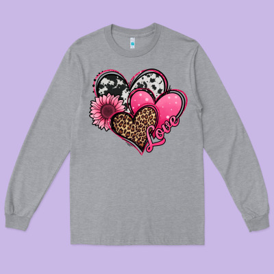 Valentines Day Western Hearts And Sunflower Long Sleeve Tee Designed By Jasminsmagicworld