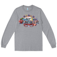 Heather Grey American Teacher 4th of july Long Sleeve Tee - HowdyJamesFarm