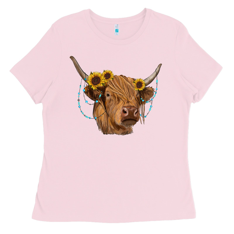 Highland Cow With Sunflowers Turquoise Ladies Tee by RanaPortraitStore | Teevron