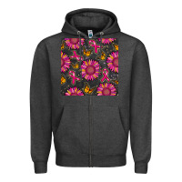 Charcoal Heather breast cancer sunflower seamless pattern Zipper Hoodie - BundleAndBundleShop