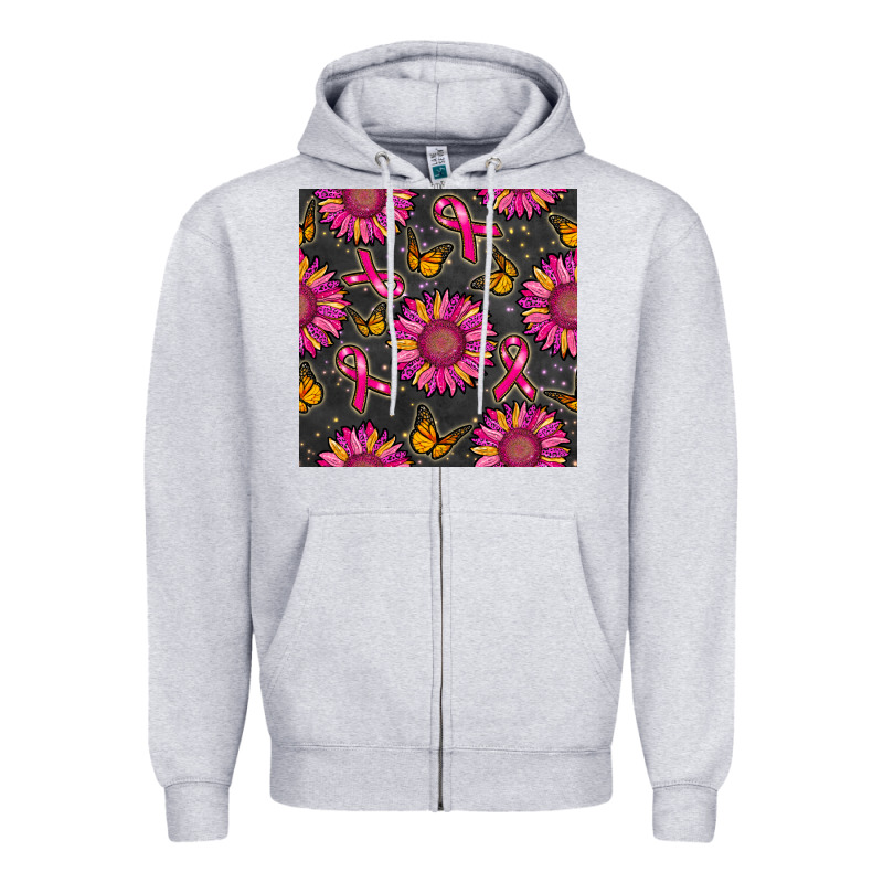 Breast Cancer Sunflower Seamless Pattern Zipper Hoodie by BundleAndBundleShop | Teevron