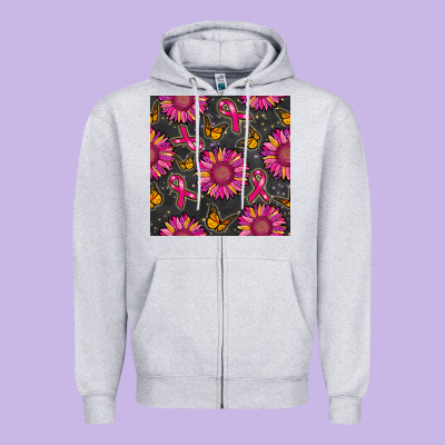 Breast Cancer Sunflower Seamless Pattern Zipper Hoodie Designed By Bundleandbundleshop