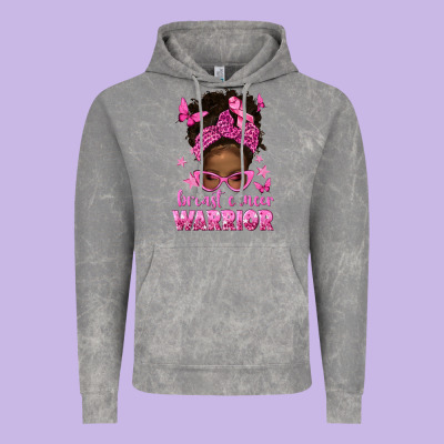 Afro Messy Bun Breast Cancer Warrior Vintage Hoodie Designed By Texasbilliewilder