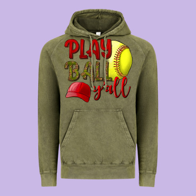 Play Ball Y'all Softball Vintage Hoodie Designed By Nancycooperartshop