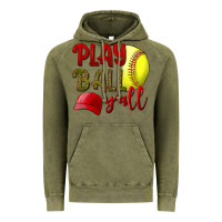 Vintage Olive Play ball y'all Softball Vintage Hoodie - NancyCooperArtShop