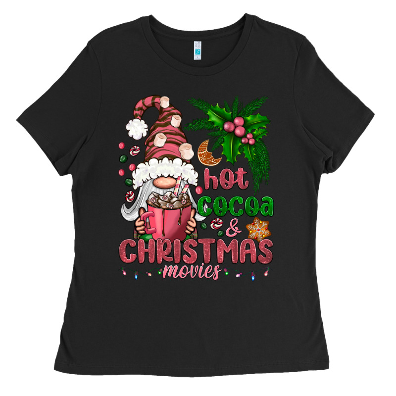 Pink Christmas Hot Cocoa And Christmas Movies Ladies Tee by NancyCooperArtShop | Teevron