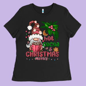 Pink Christmas Hot Cocoa And Christmas Movies Ladies Tee Designed By Nancycooperartshop