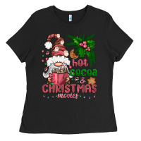Black Pink Christmas hot cocoa and christmas movies Ladies Tee - NancyCooperArtShop