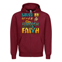 Burgundy saved by grace through faith Zipper Hoodie - BundleAndBundleShop