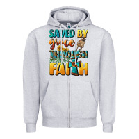 Heather Grey saved by grace through faith Zipper Hoodie - BundleAndBundleShop