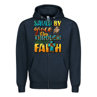 Navy saved by grace through faith Zipper Hoodie - BundleAndBundleShop