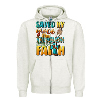 Oatmeal Heather saved by grace through faith Zipper Hoodie - BundleAndBundleShop